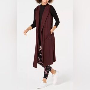 Calvin Klein Performance Hooded Long Vest Duster Burgundy –  XL